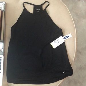 Racerback high necked black tank top